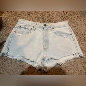 Agolde Light Wash Frayed Denim Shorts 26